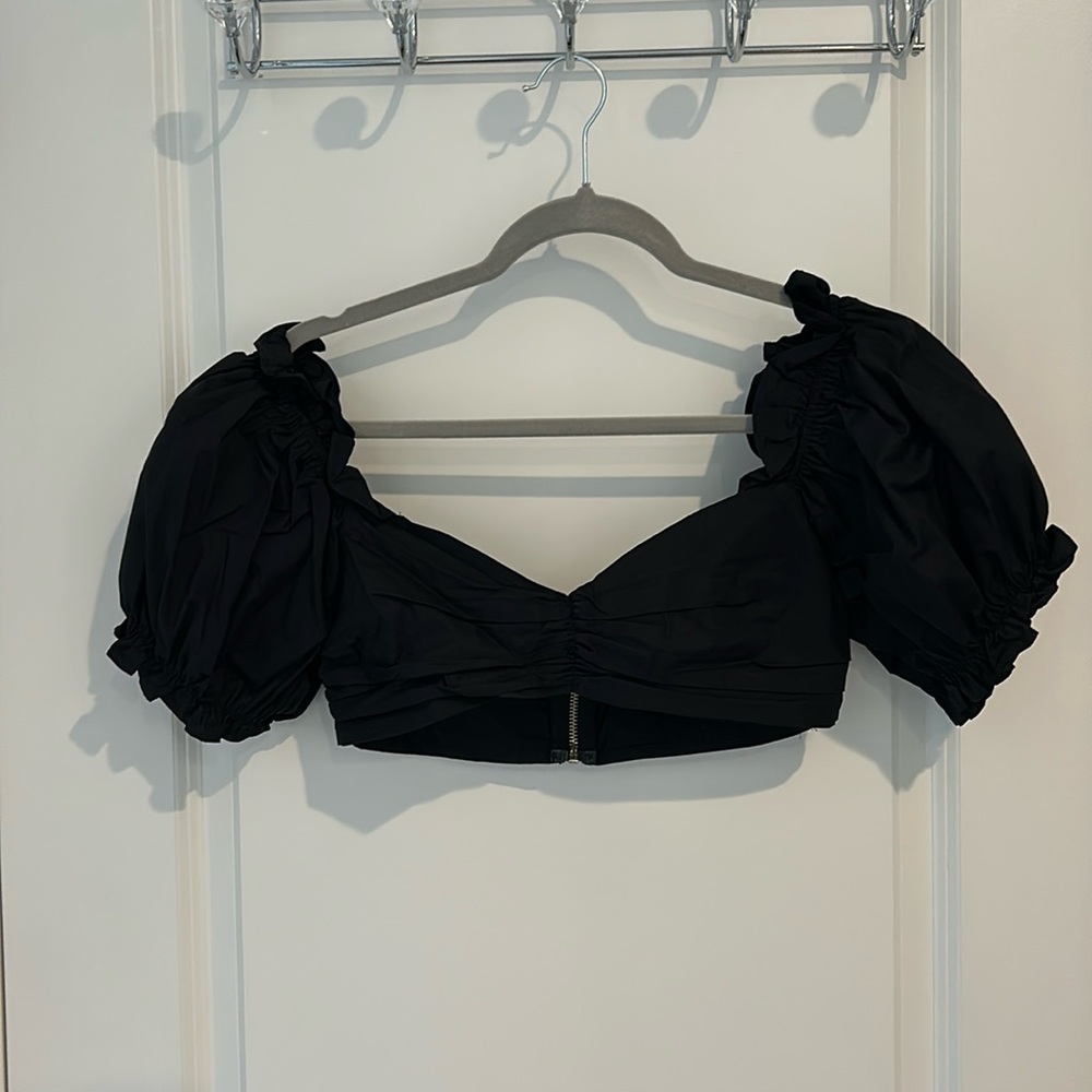Black Puff Sleeve Crop Top